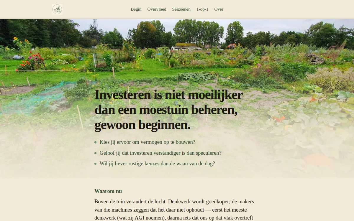 Screenshot van de Geldtuin-startpagina