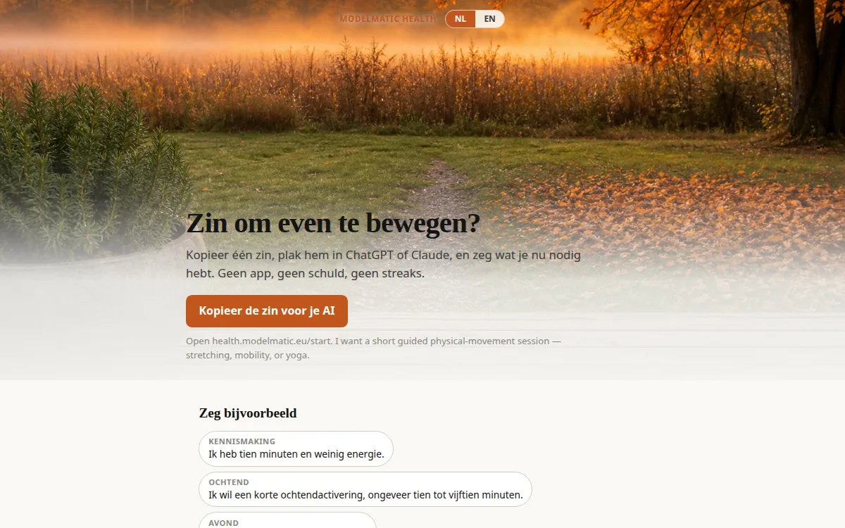 Screenshot van de Health-startpagina