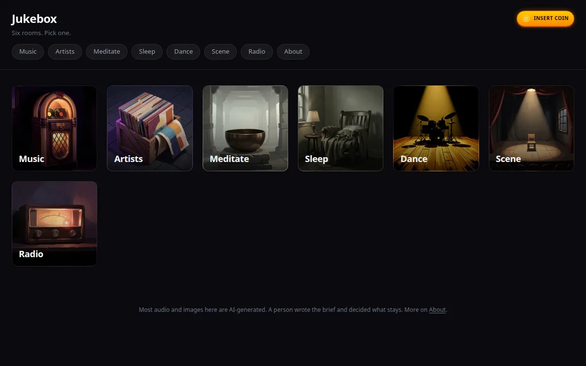 Screenshot van de Jukebox-startpagina